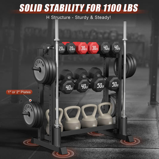 3-Tier Dumbbell Rack, 1100LB Capacity Adjustable Weight Rack for Home Gym, Heavy-Duty Weight Stand for Dumbbells Kettlebells & Weight Plates(Rack Only)