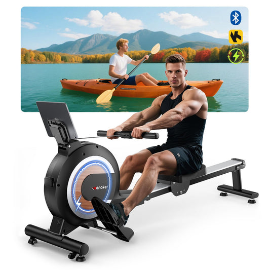 Rowing Machine, Magnetic Rowing Machine for Home, Upgraded 32-Levels Quiet Resistance with Smart Electronic Knob, 350 LBS Weight Capacity, Compact Rower Machine Easy Assembly, App Supported