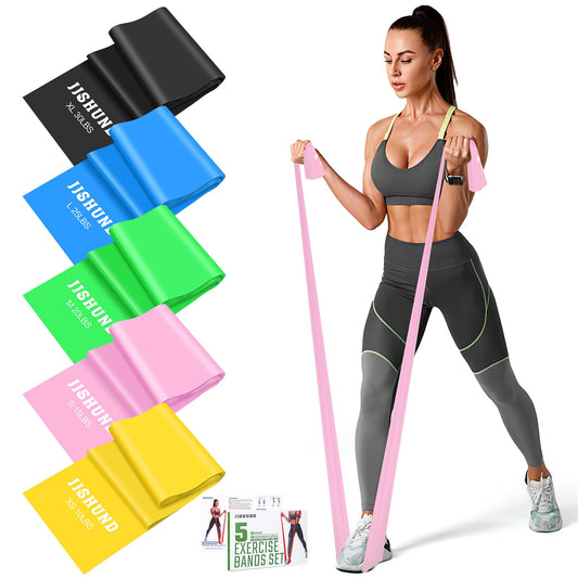 5 Pcs Resistance Bands, Professional Exercise Bands Elastic Stretch Bands for Fitness Yoga Pilates Stretching Strength Training, Workout Bands for Women and Men Home Gym