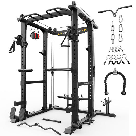 Sportsroyals Power Cage,1600lbs Multi-Function Power Rack with Adjustable Cable Crossover System and More Training Attachment, Weight Cage for Home Gym