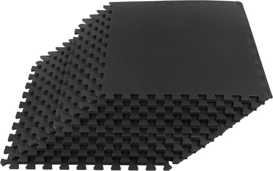 EVA Foam Mat Tiles 12-Pack, 48 SQ FT – Black