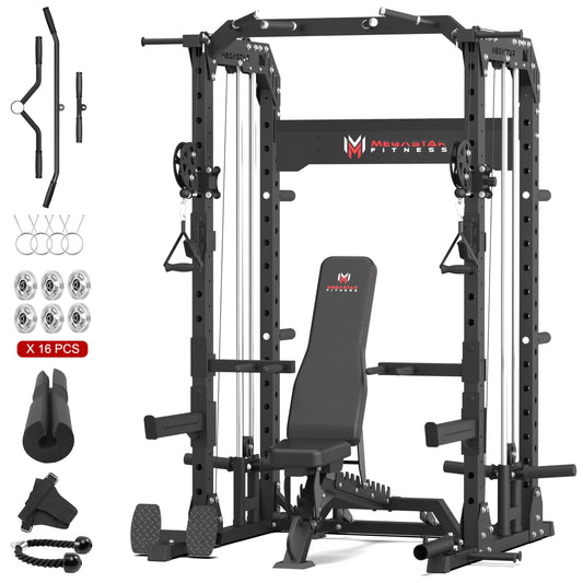 Power Rack Home Gym with Aluminum Pulley Set – 2000LB Capacity Multifunction Squat Rack with Cable Crossover, Includes 16 Professional attachments for Home Gym Strength Training, P63 Rampage