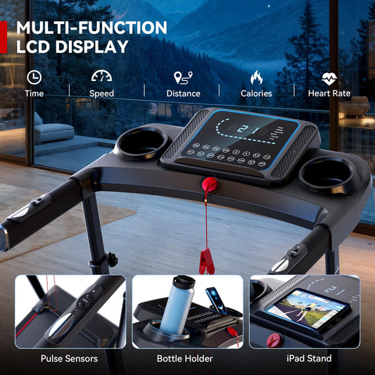 8.7MPH Incline Treadmill for Running and Walking, 3.5HP Quiet BLDC Treadmills for Home with Double Deck Technology, 350 lbs Weight Capacity, APP, Heart Rate